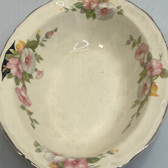 Vintage White Porcelain Serving Dish with Pink Floral Design and Gold Trim - Picture 3 of 3